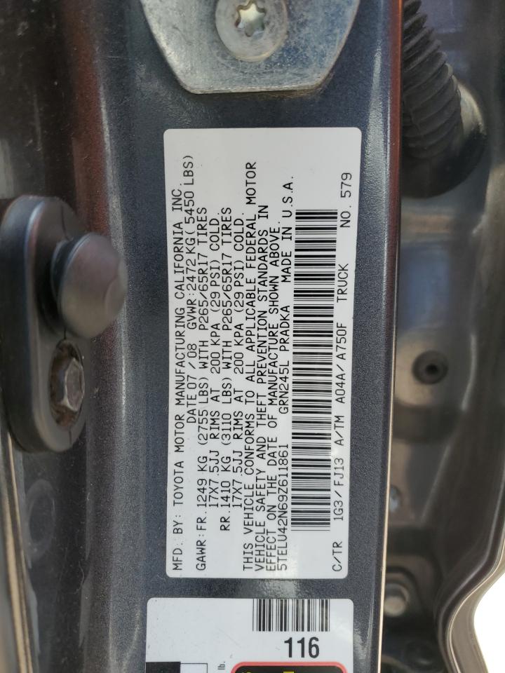 2009 Toyota Tacoma Double Cab VIN: 5TELU42N69Z611861 Lot: 59367565