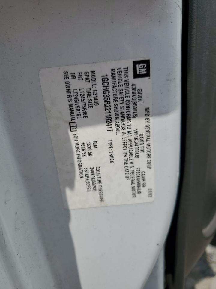 2002 Chevrolet Express G3500 VIN: 1GCHG35R221182417 Lot: 62986215