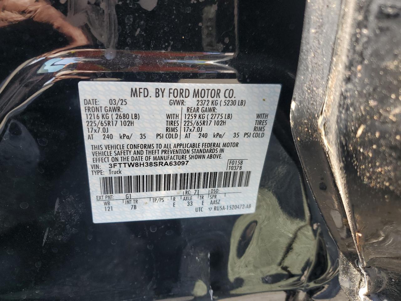 2025 Ford Maverick Xlt VIN: 3FTTW8H38SRA63097 Lot: 62130785