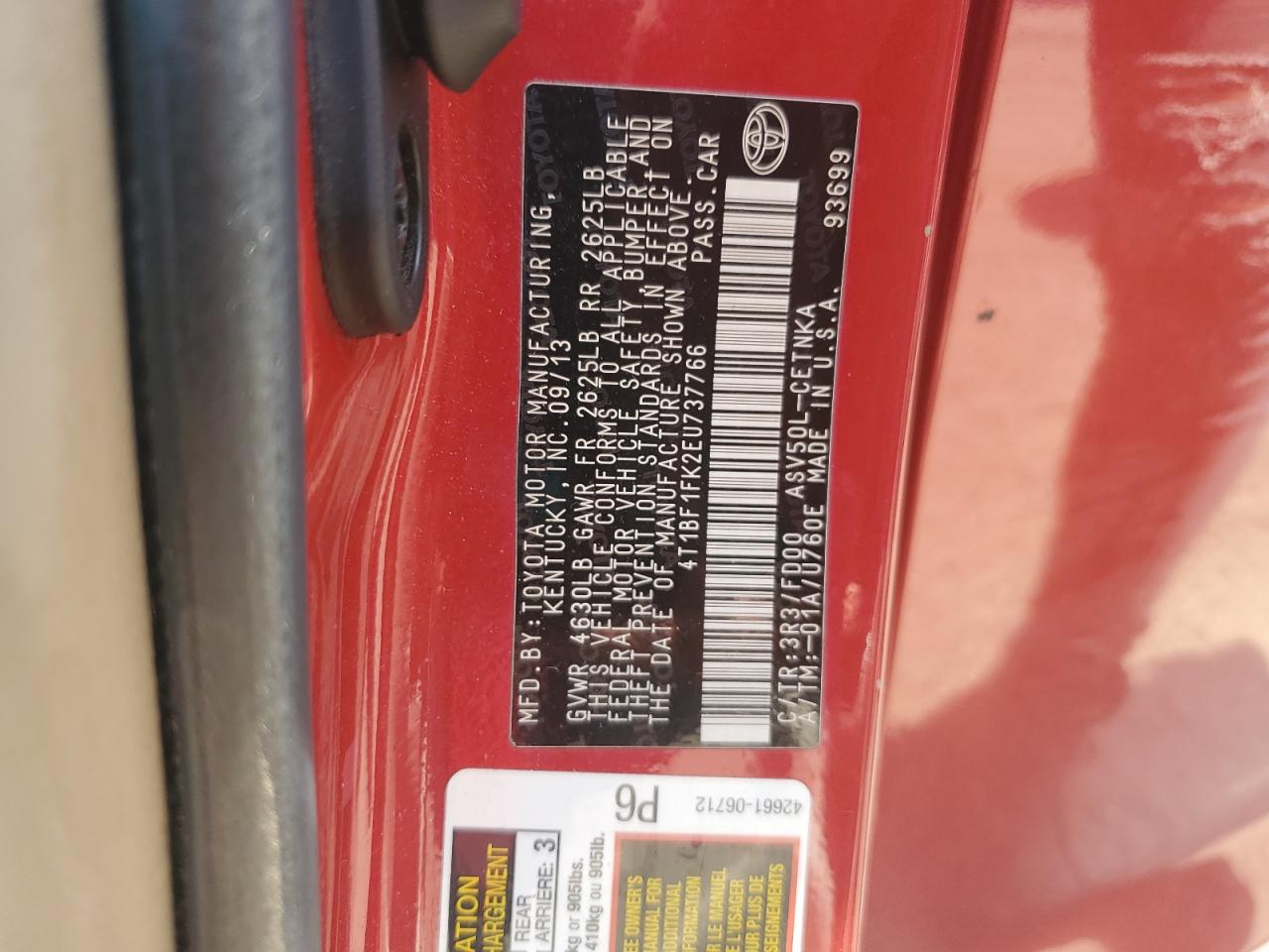 TOYOTA CAMRY 2014 VIN 4T1BF1FK2EU737766 zdjęcie 12