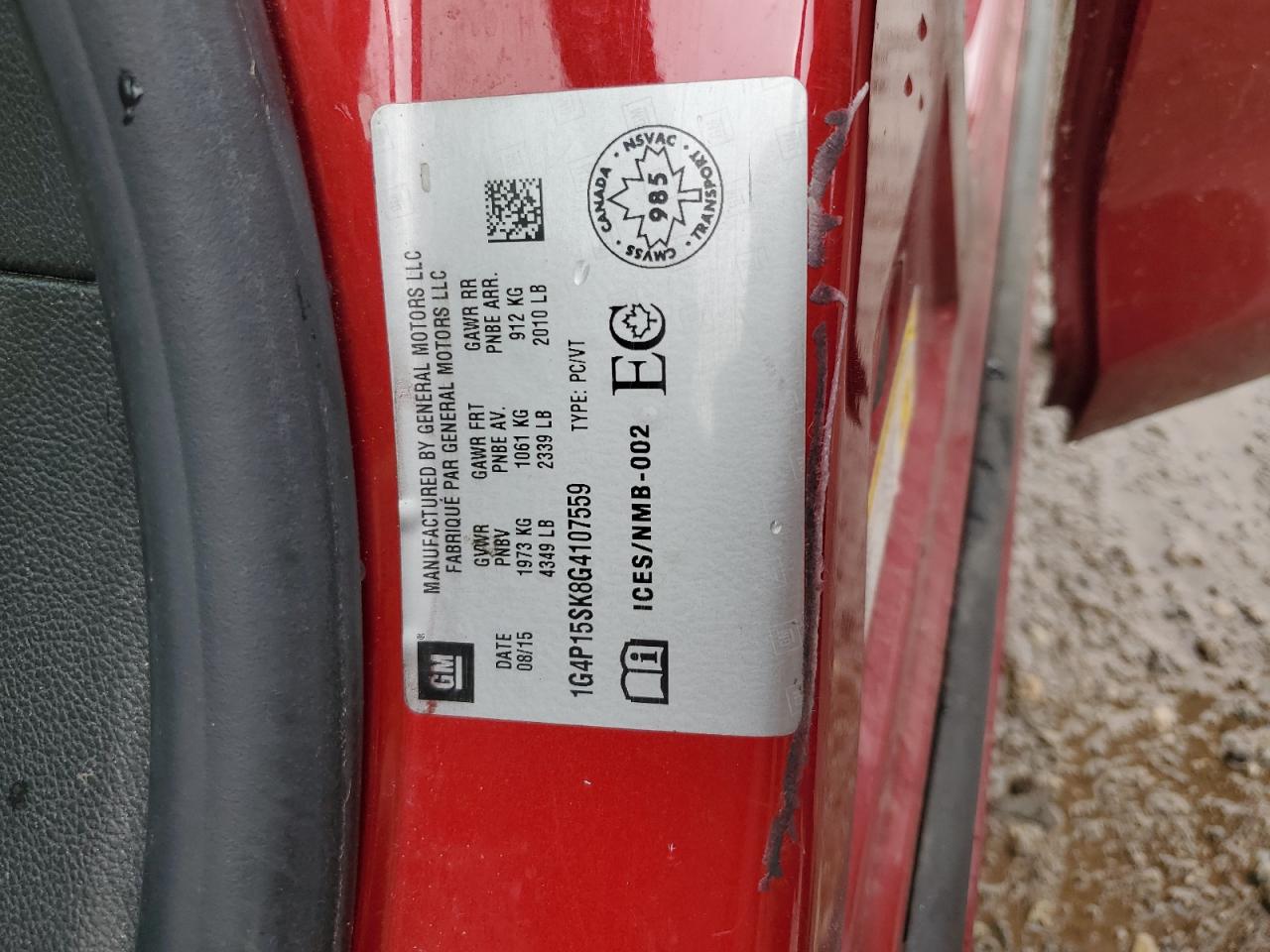 2016 Buick Verano VIN: 1G4P15SK8G4107559 Lot: 60877565