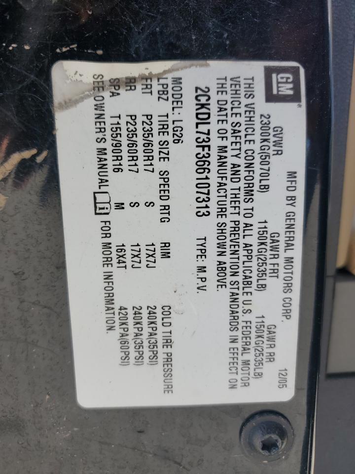 2006 Pontiac Torrent VIN: 2CKDL73F366107313 Lot: 61219585