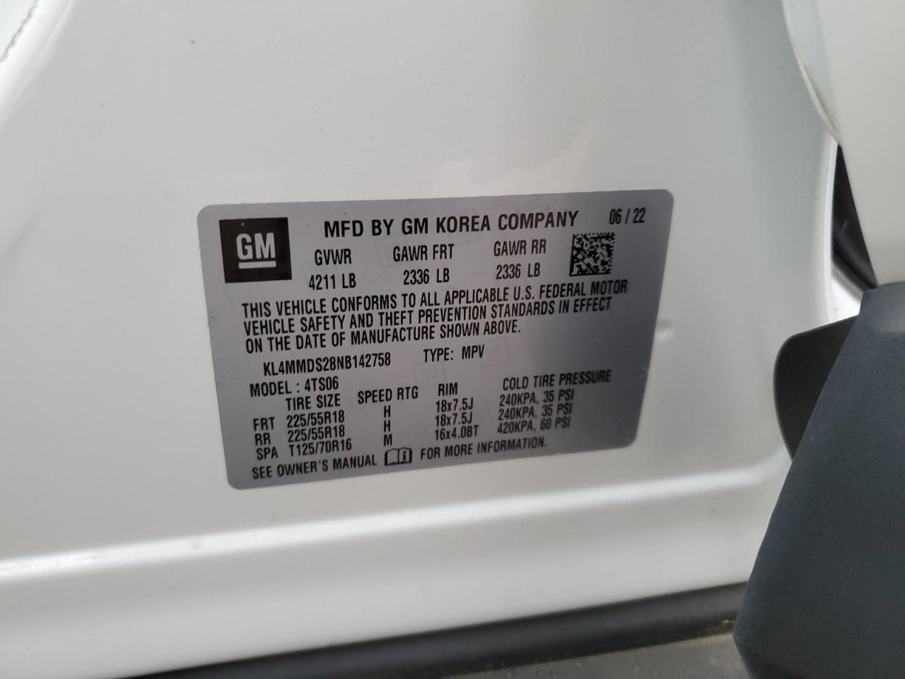 2022 Buick Encore Gx Select VIN: KL4MMDS28NB142758 Lot: 62924455