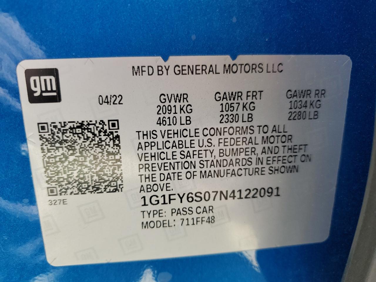 2022 Chevrolet Bolt Euv Lt VIN: 1G1FY6S07N4122091 Lot: 60646935