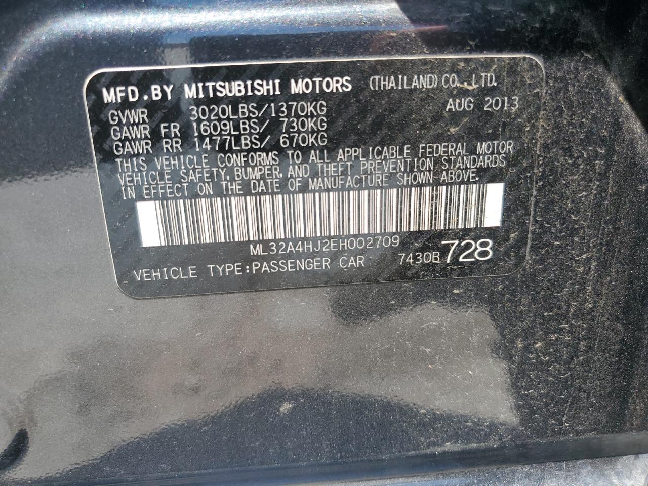 2014 Mitsubishi Mirage Es VIN: ML32A4HJ2EH002709 Lot: 61534345