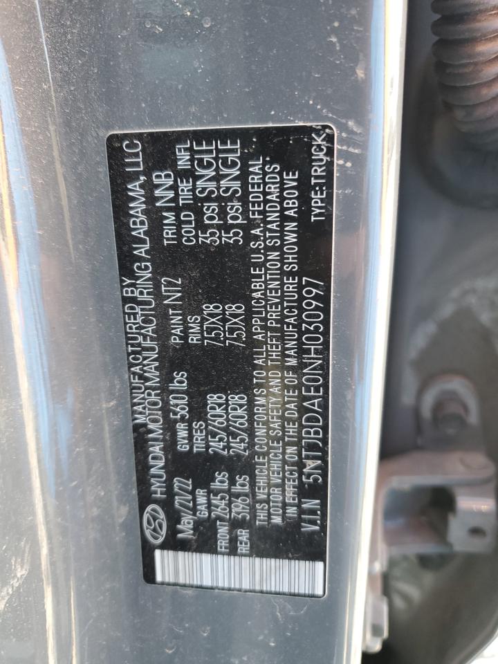 2022 Hyundai Santa Cruz Sel VIN: 5NTJBDAE0NH030997 Lot: 62697645