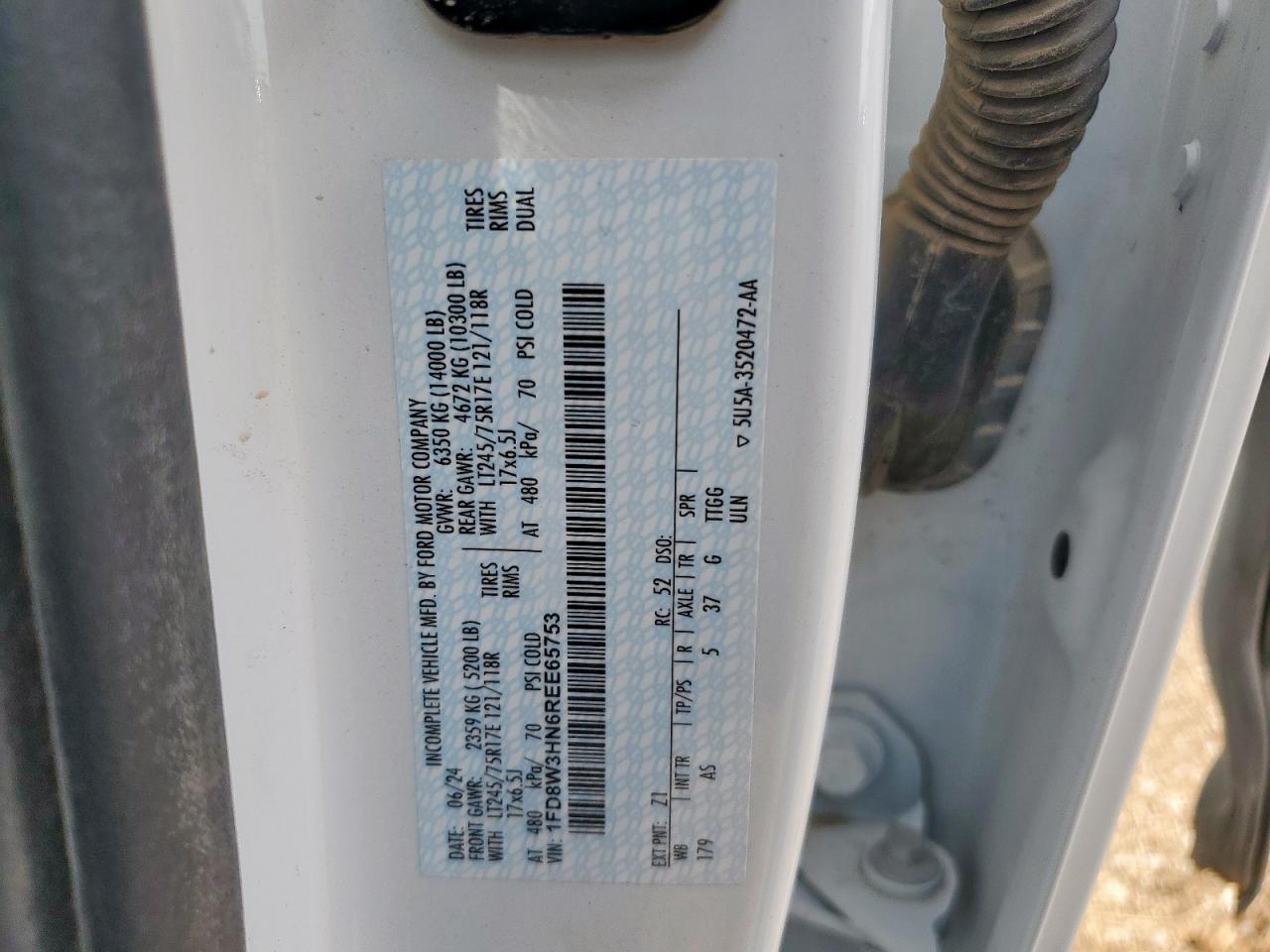 2024 Ford F350 Super Duty VIN: 1FD8W3HN6REE65753 Lot: 60454955