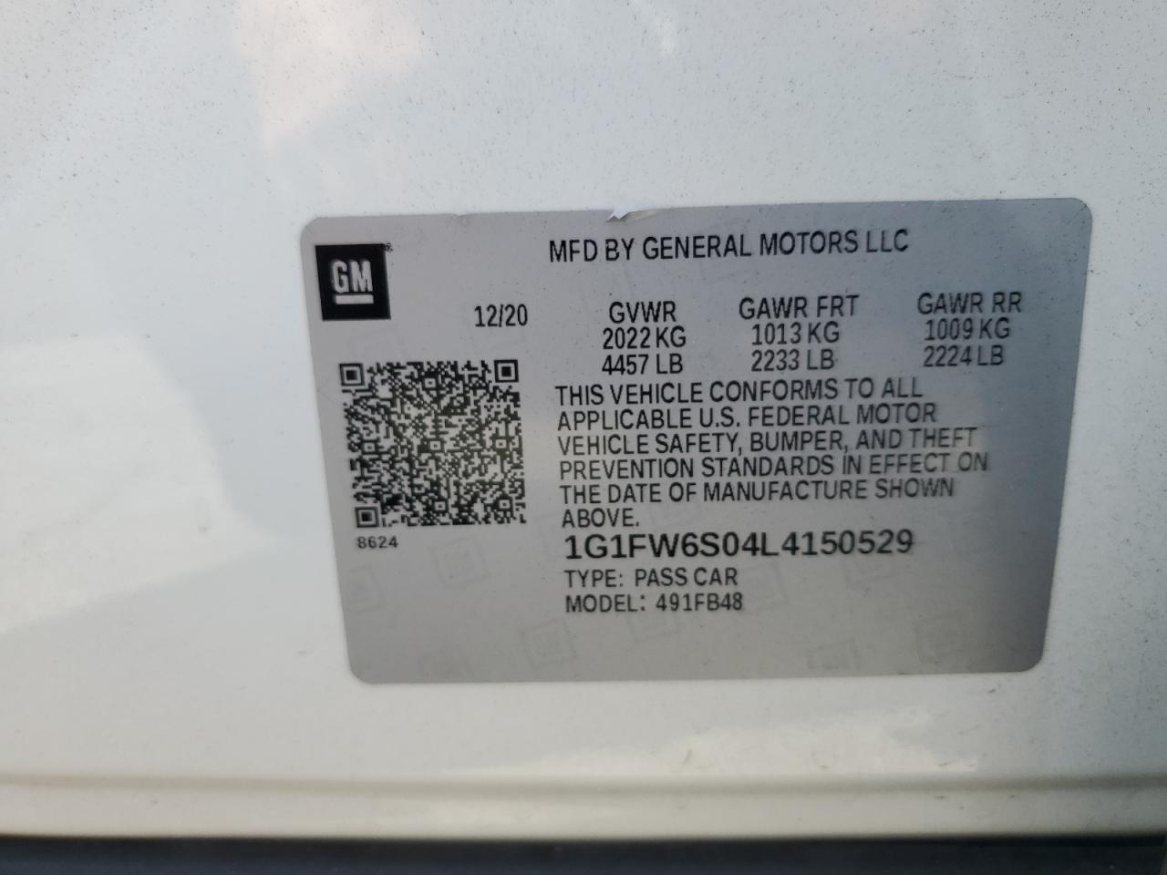 2020 Chevrolet Bolt Ev Lt VIN: 1G1FW6S04L4150529 Lot: 61823305