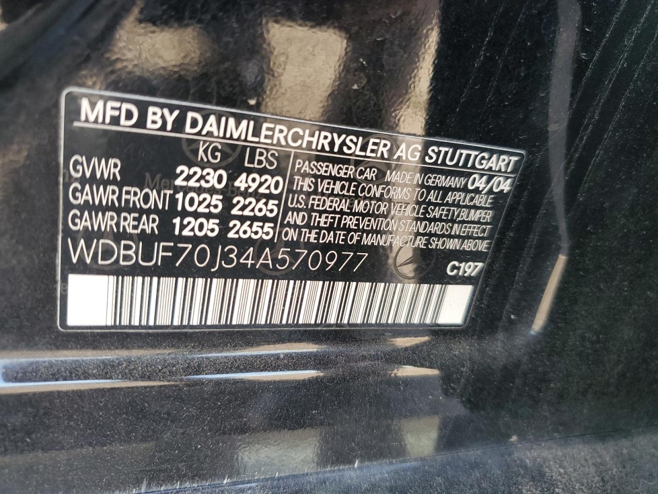 2004 Mercedes-Benz E 500 VIN: WDBUF70J34A570977 Lot: 61958785