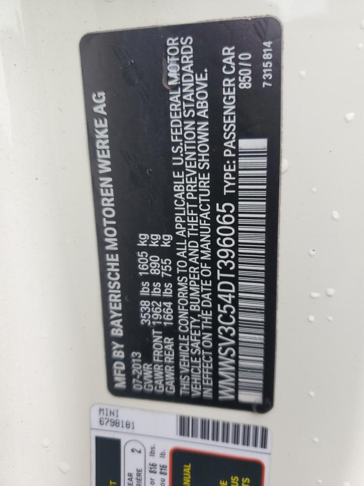 2013 Mini Cooper S VIN: WMWSV3C54DT396065 Lot: 60623035