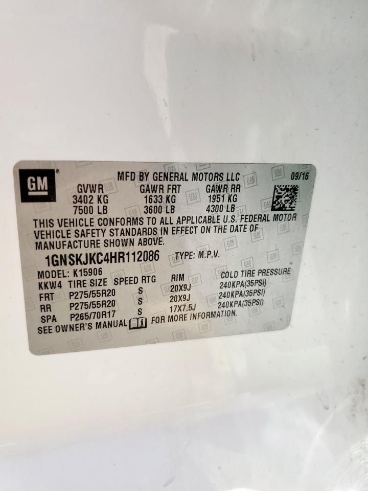 2017 Chevrolet Suburban K1500 Premier VIN: 1GNSKJKC4HR112086 Lot: 61905945