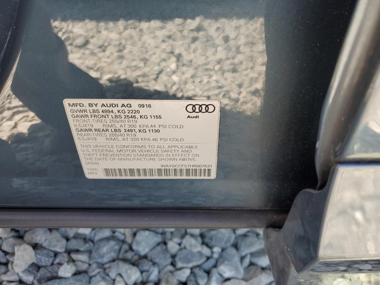 2017 Audi Q3 Prestige VIN: WA1GCCFS7HR007531 Lot: 62000965