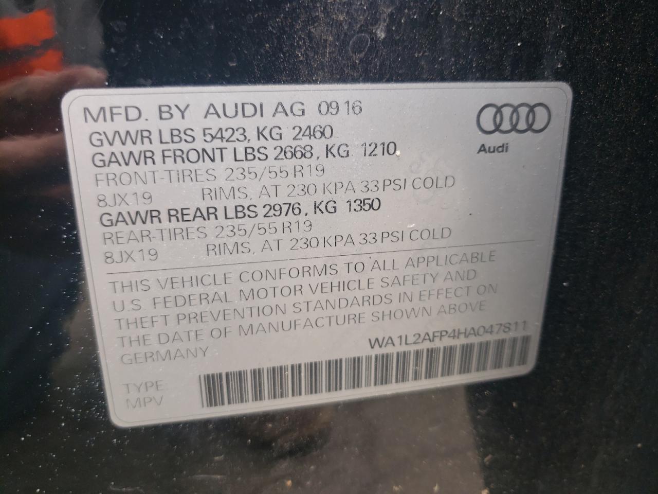 AUDI Q5 2017 VIN WA1L2AFP4HA047811 zdjęcie 12