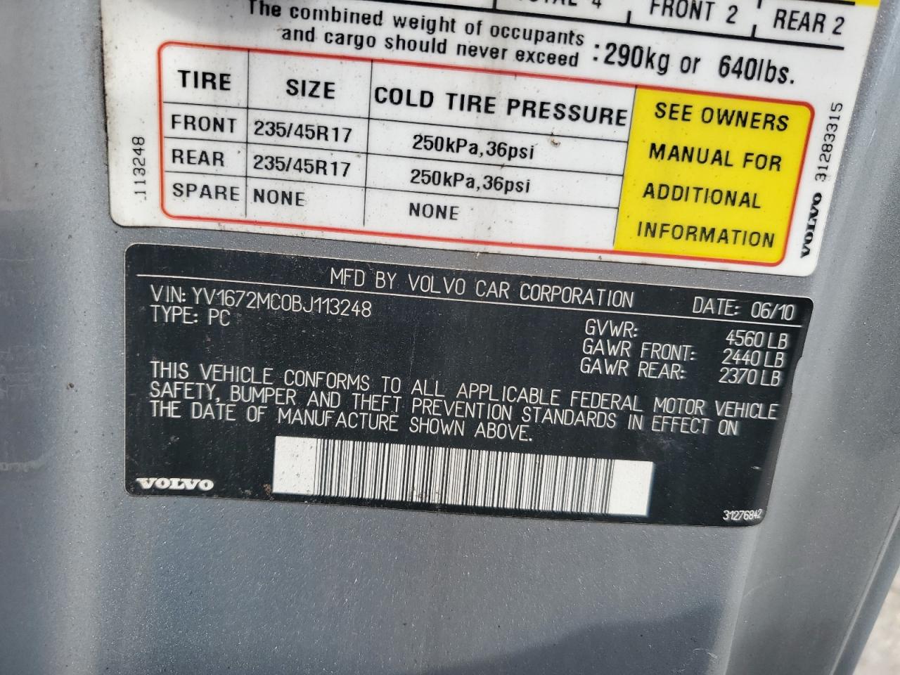 2011 Volvo C70 T5 VIN: YV1672MC0BJ113248 Lot: 61896955