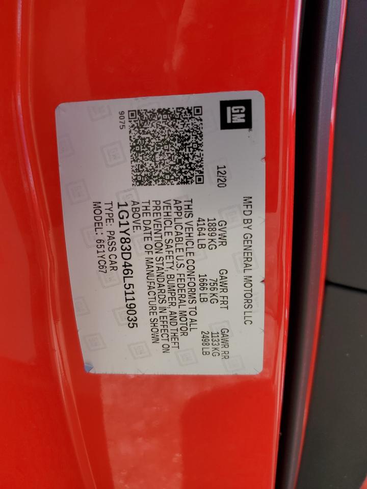 2020 Chevrolet Corvette Stingray 3Lt VIN: 1G1Y83D46L5119035 Lot: 62114785