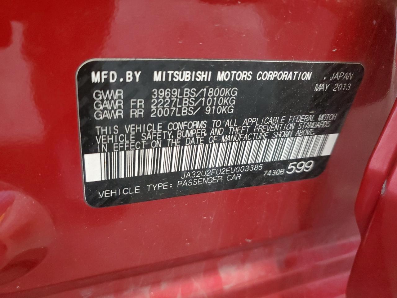 2014 Mitsubishi Lancer Es/Es Sport VIN: JA32U2FU2EU003385 Lot: 62193895
