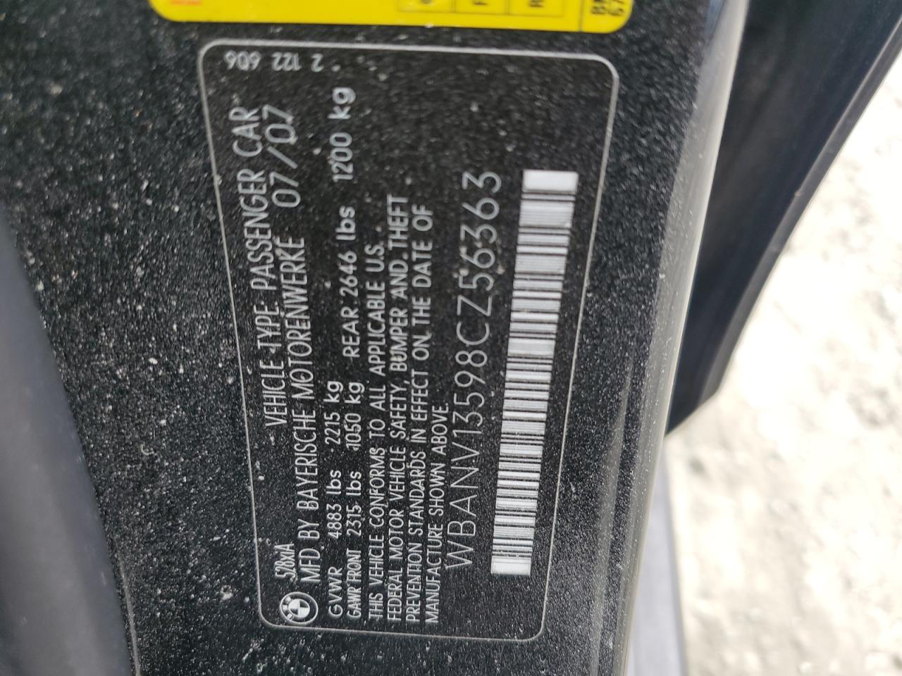 2008 BMW 528 Xi VIN: WBANV13598CZ56363 Lot: 61729015