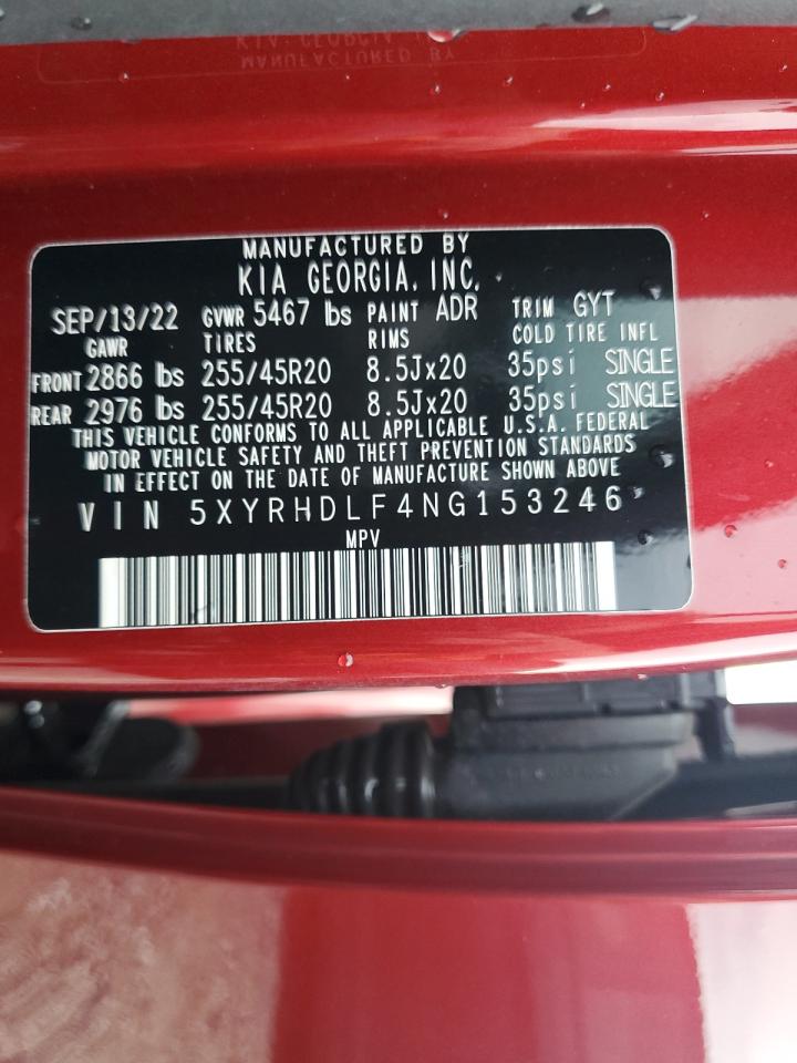 2022 Kia Sorento Ex VIN: 5XYRHDLF4NG153246 Lot: 58613285