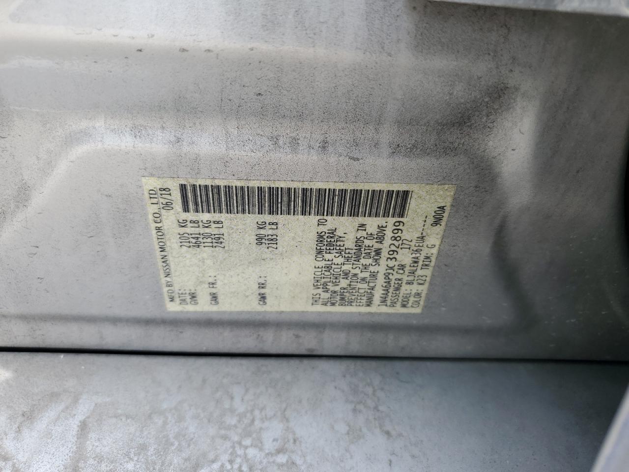 2018 Nissan Maxima 3.5S VIN: 1N4AA6AP9JC392899 Lot: 61098445