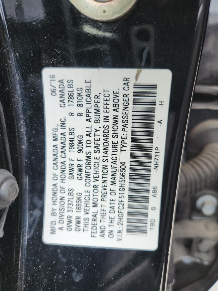 2016 Honda Civic Lx VIN: 2HGFC2F51GH556504 Lot: 61253545