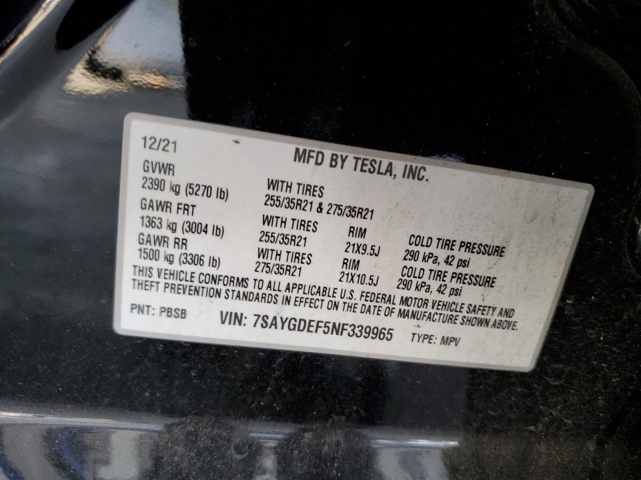 2022 Tesla Model Y VIN: 7SAYGDEF5NF339965 Lot: 62187545