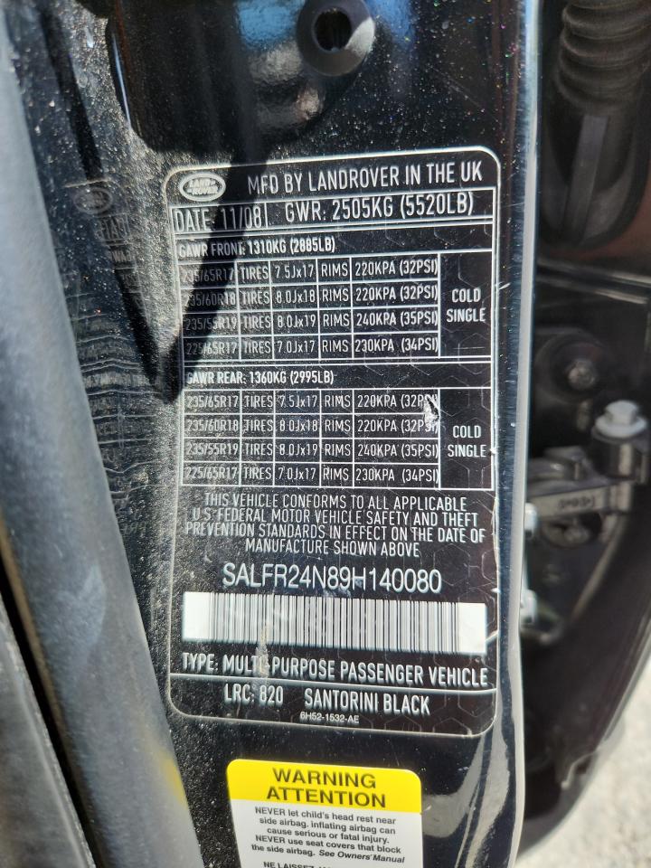 2009 Land Rover Lr2 Hse VIN: SALFR24N89H140080 Lot: 62278705