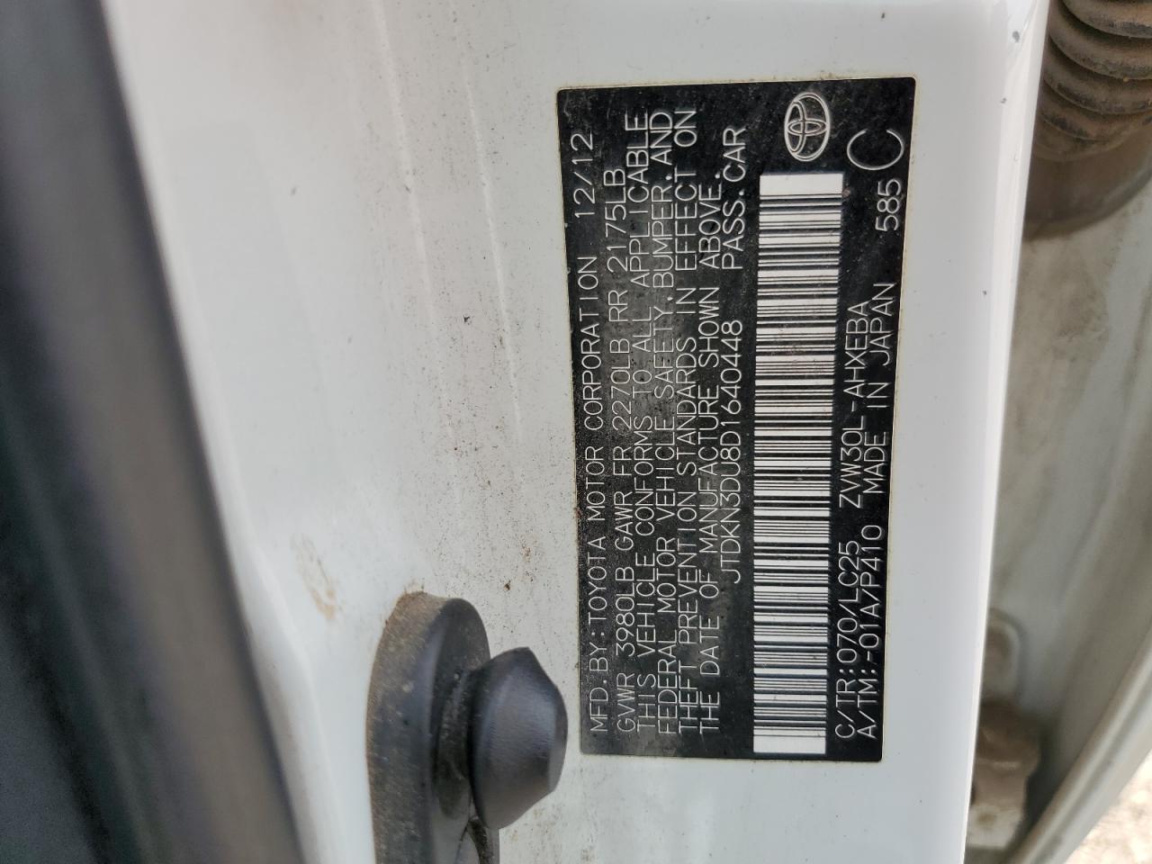 2013 Toyota Prius VIN: JTDKN3DU8D1640448 Lot: 62902475