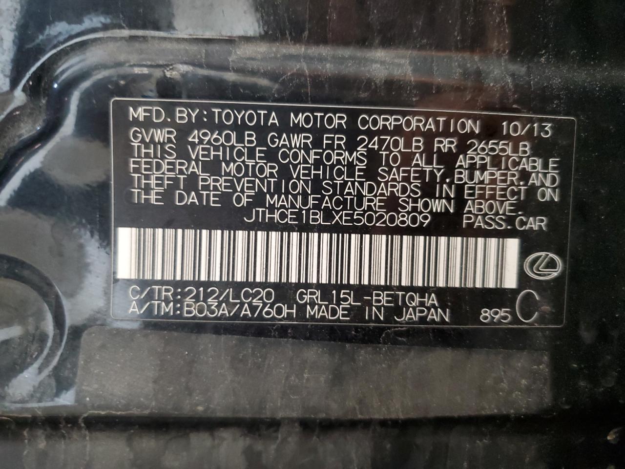 2014 Lexus Gs 350 VIN: JTHCE1BLXE5020809 Lot: 61576975