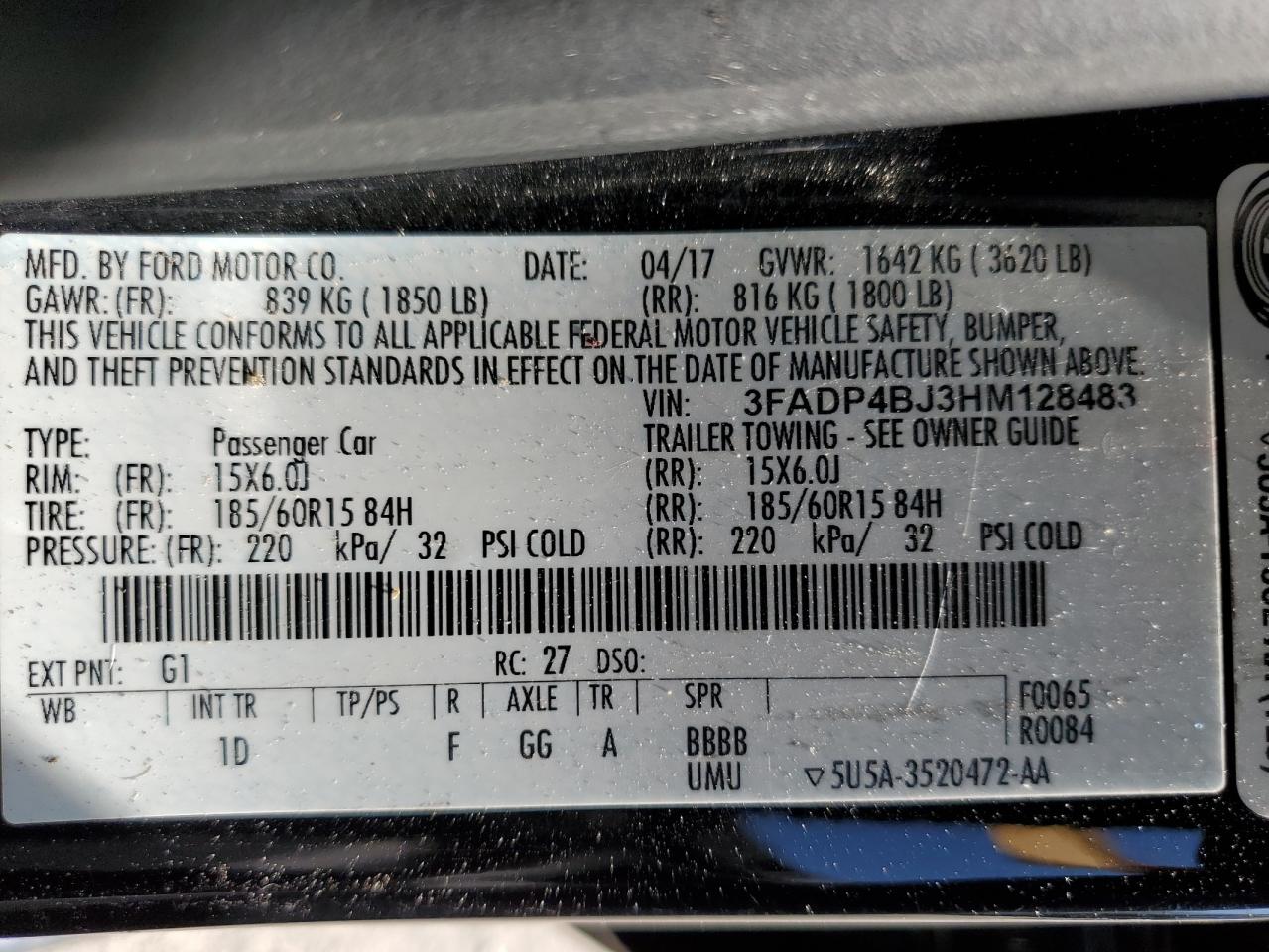 2017 Ford Fiesta Se VIN: 3FADP4BJ3HM128483 Lot: 63033245