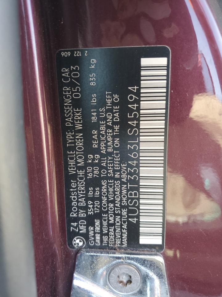 2003 BMW Z4 2.5 VIN: 4USBT33463LS45494 Lot: 62529525