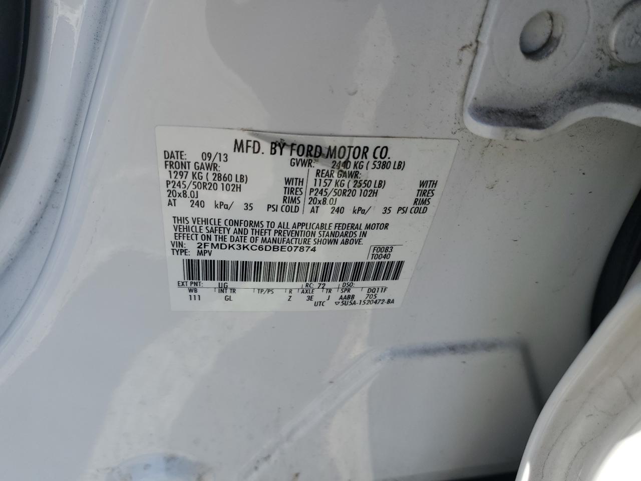 FORD EDGE 2013 VIN 2FMDK3KC6DBE07874 photo 13