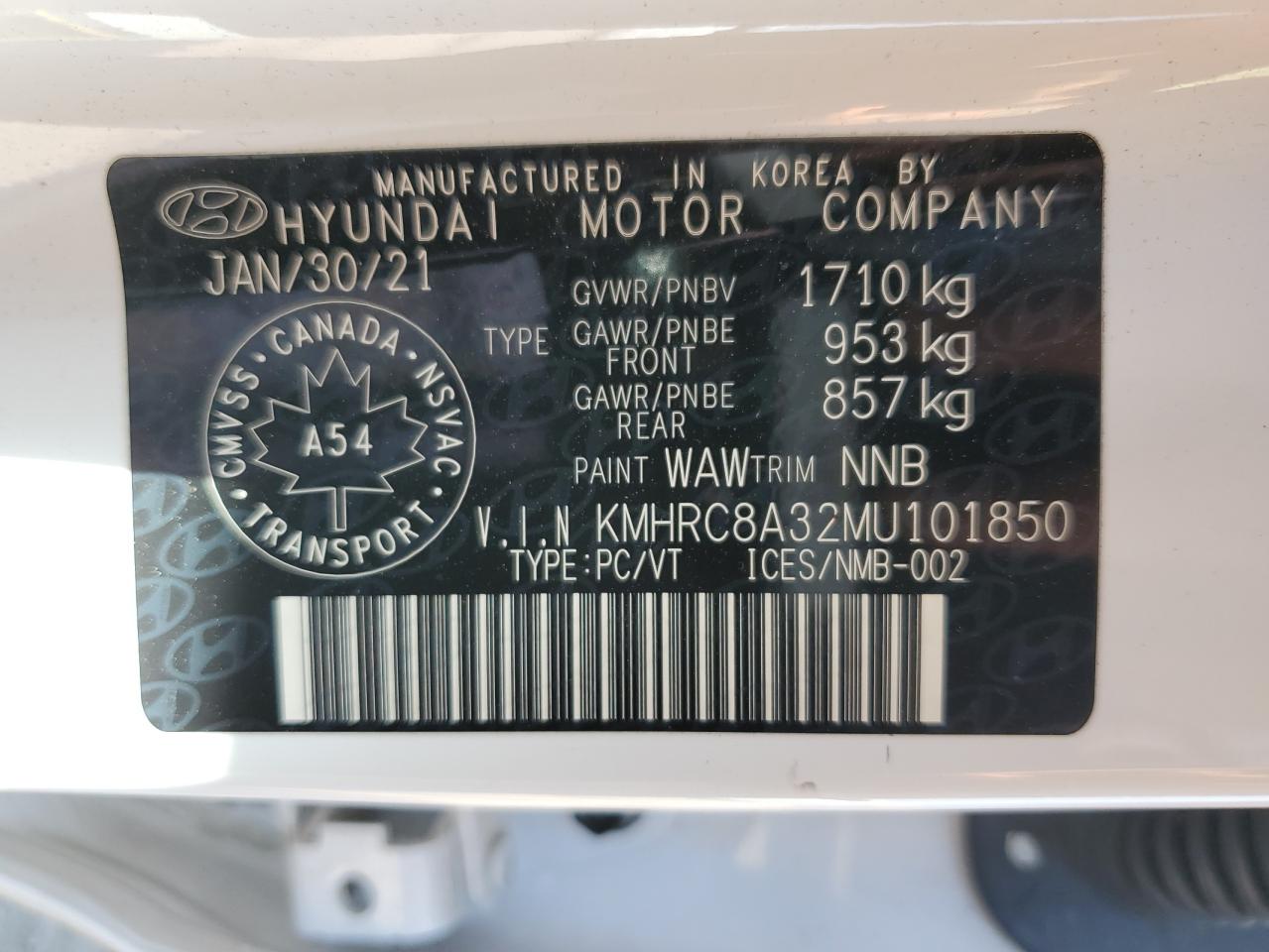 2021 Hyundai Venue Sel VIN: KMHRC8A32MU101850 Lot: 62074415