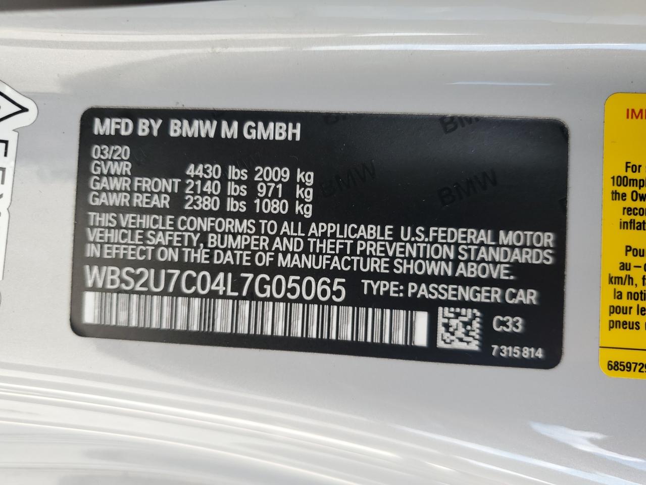 2020 BMW M2 Competition VIN: WBS2U7C04L7G05065 Lot: 62413365