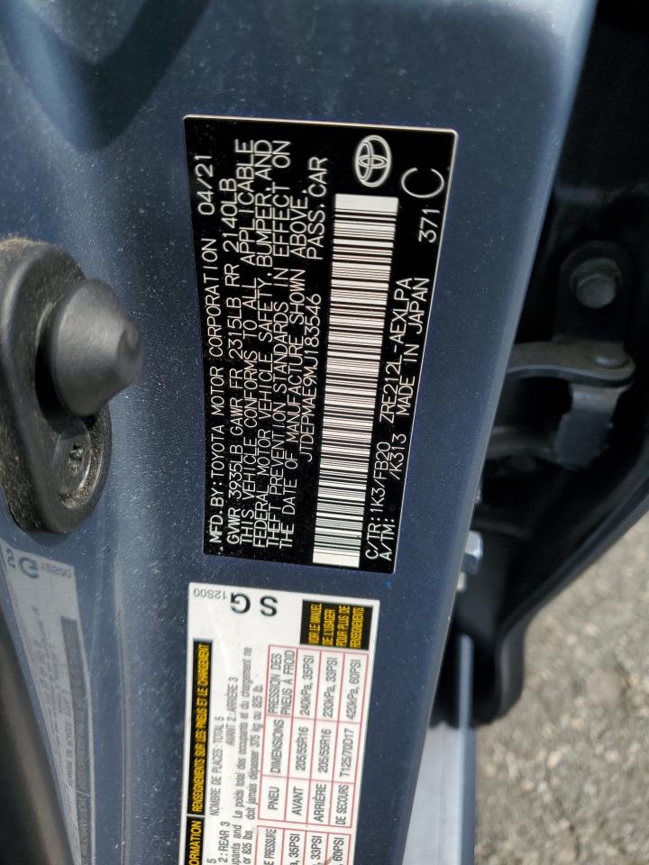 2021 Toyota Corolla Le VIN: JTDEPMAE9MJ183546 Lot: 59934495