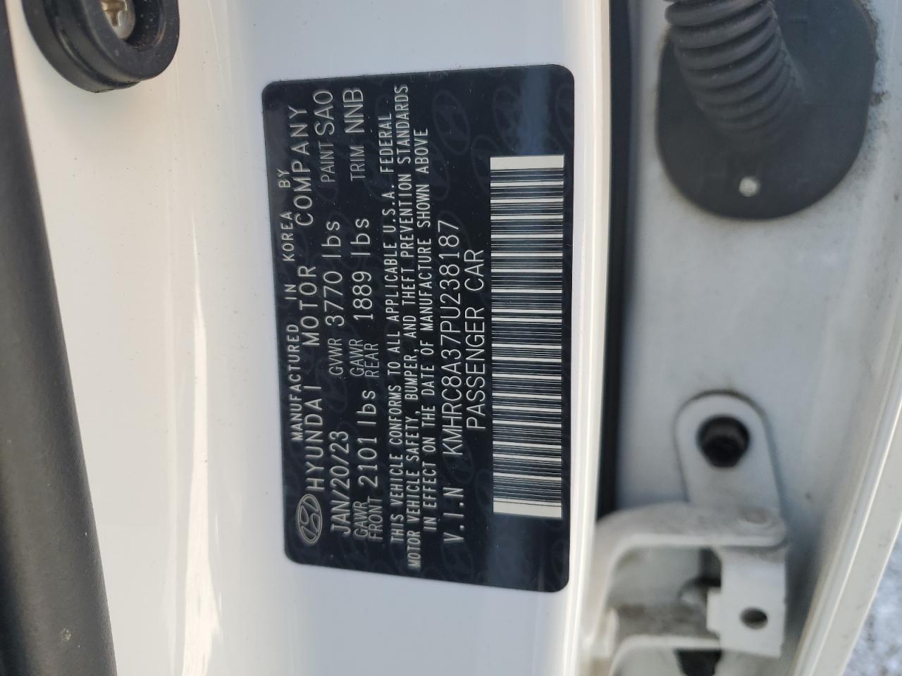2023 Hyundai Venue Sel VIN: KMHRC8A37PU238187 Lot: 60315695