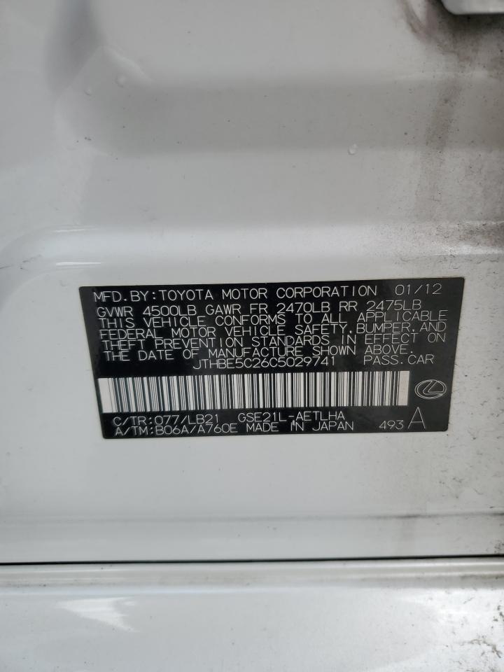 2012 Lexus Is 350 VIN: JTHBE5C26C5029741 Lot: 59763525