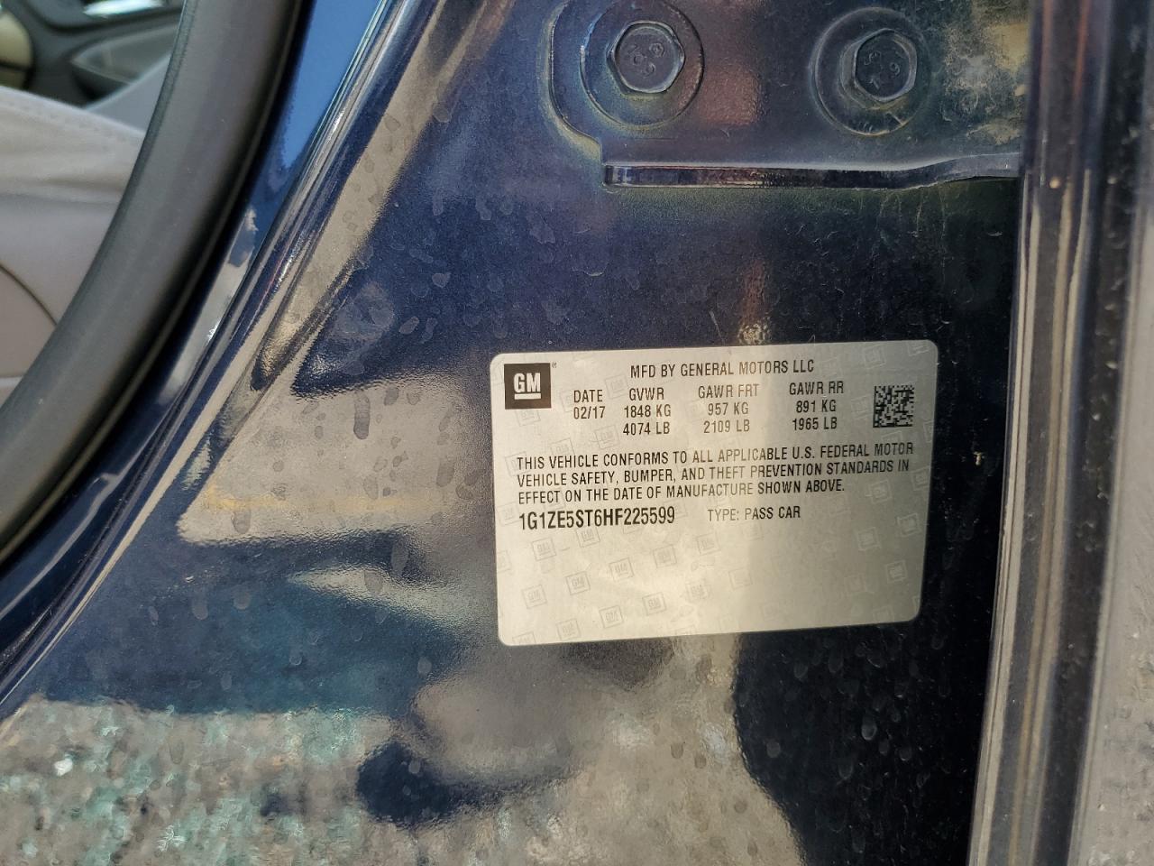 2017 Chevrolet Malibu Lt VIN: 1G1ZE5ST6HF225599 Lot: 62505955