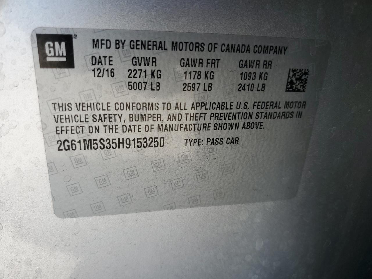 2017 Cadillac Xts Luxury VIN: 2G61M5S35H9153250 Lot: 59341405