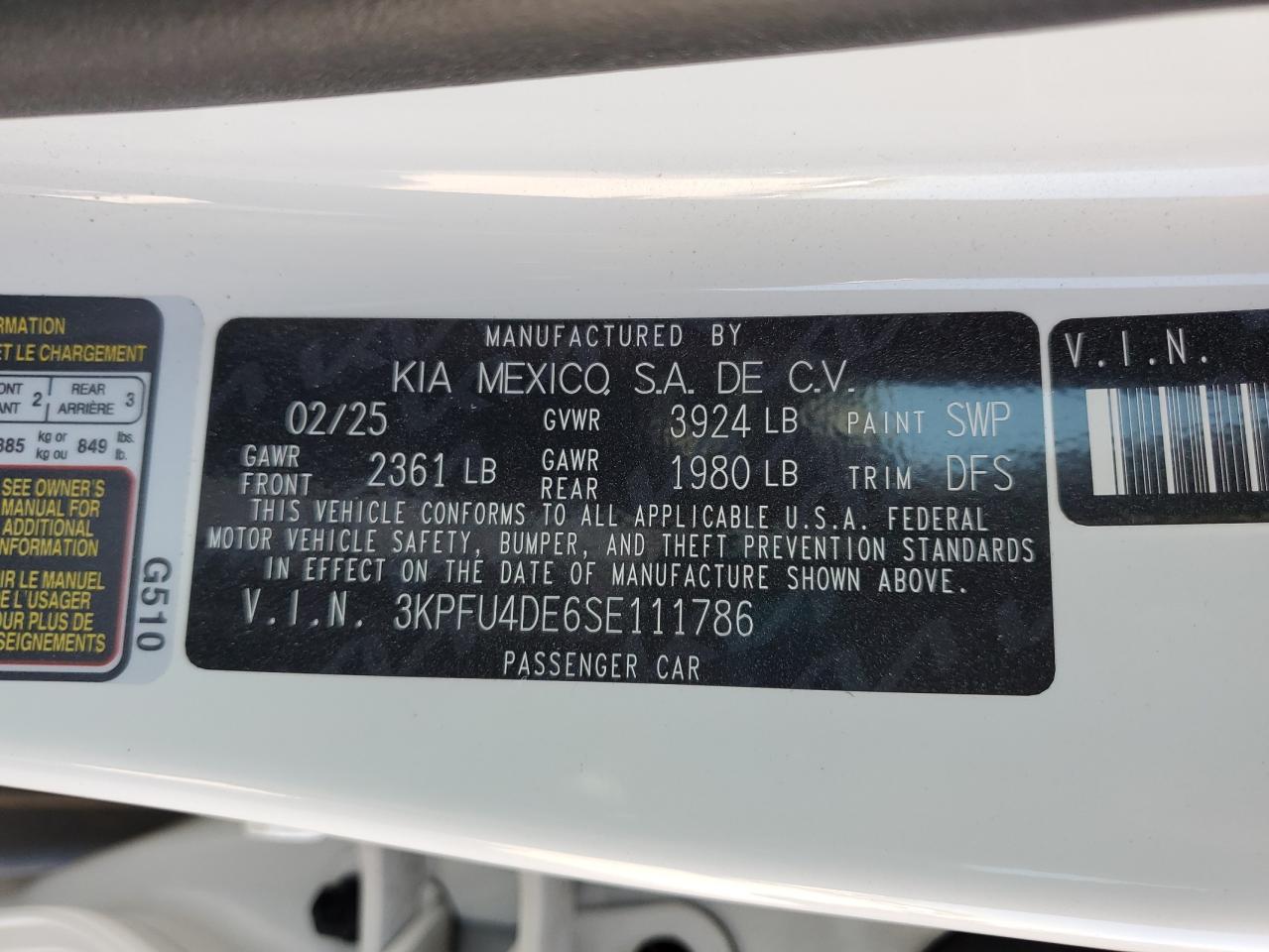 2025 Kia K4 Ex VIN: 3KPFU4DE6SE111786 Lot: 62523155