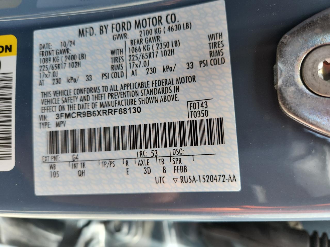 2024 Ford Bronco Sport Big Bend VIN: 3FMCR9B6XRRF68130 Lot: 59761785