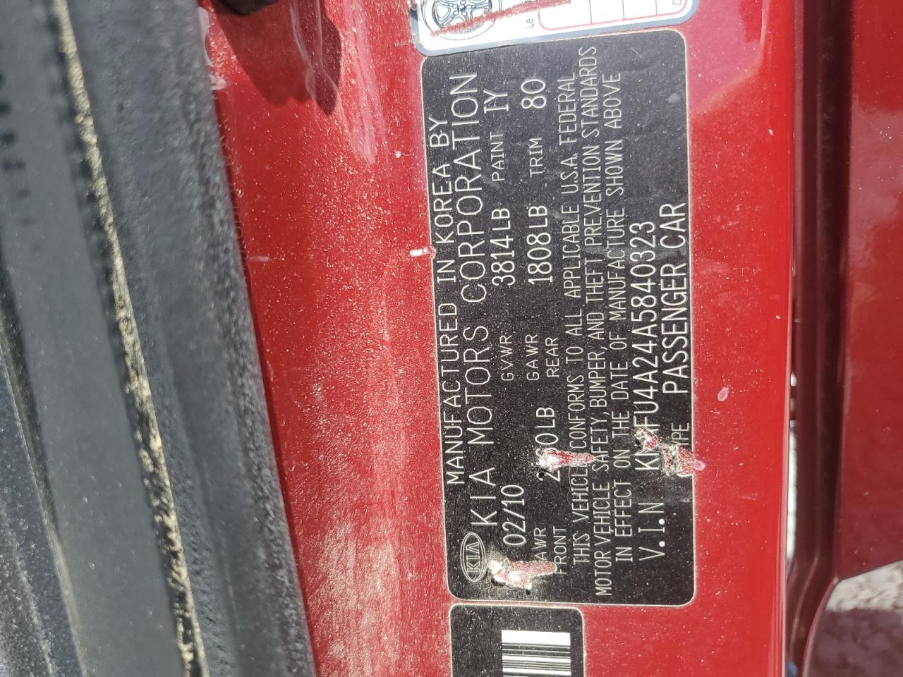 2010 Kia Forte Ex VIN: KNAFU4A24A5840323 Lot: 60731735