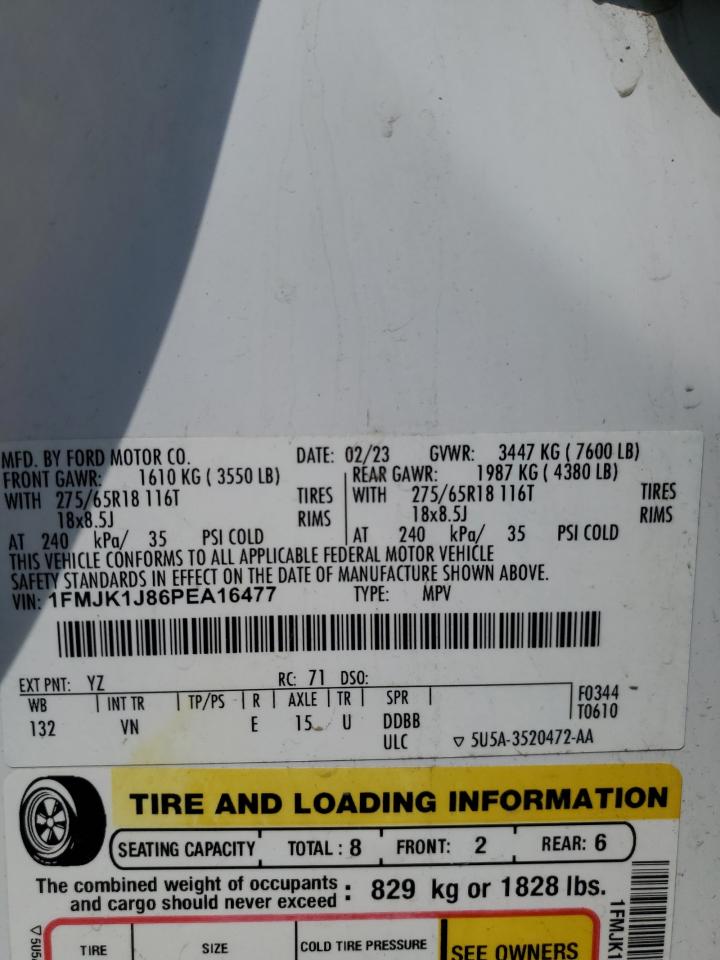 2023 Ford Expedition Max Xlt VIN: 1FMJK1J86PEA16477 Lot: 62667025