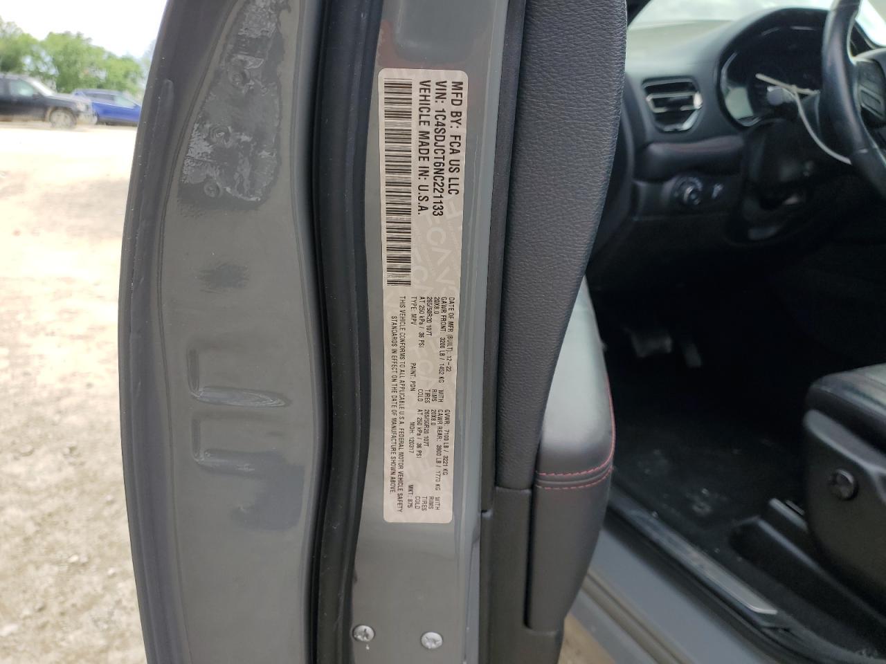 2022 Dodge Durango R/T VIN: 1C4SDJCT6NC221133 Lot: 58578755