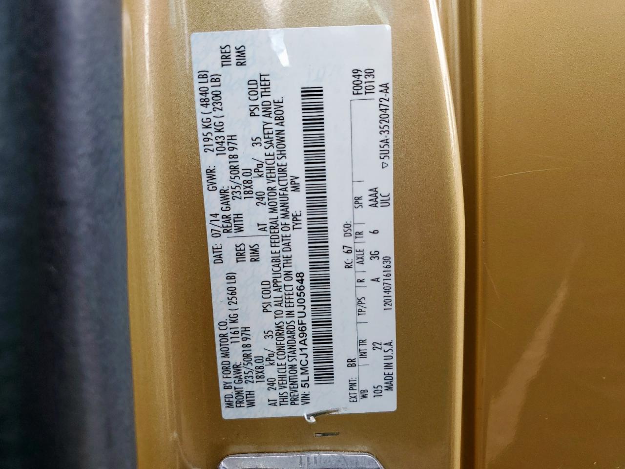 LINCOLN MKZ 2015 VIN 5LMCJ1A96FUJ05648 photo 12