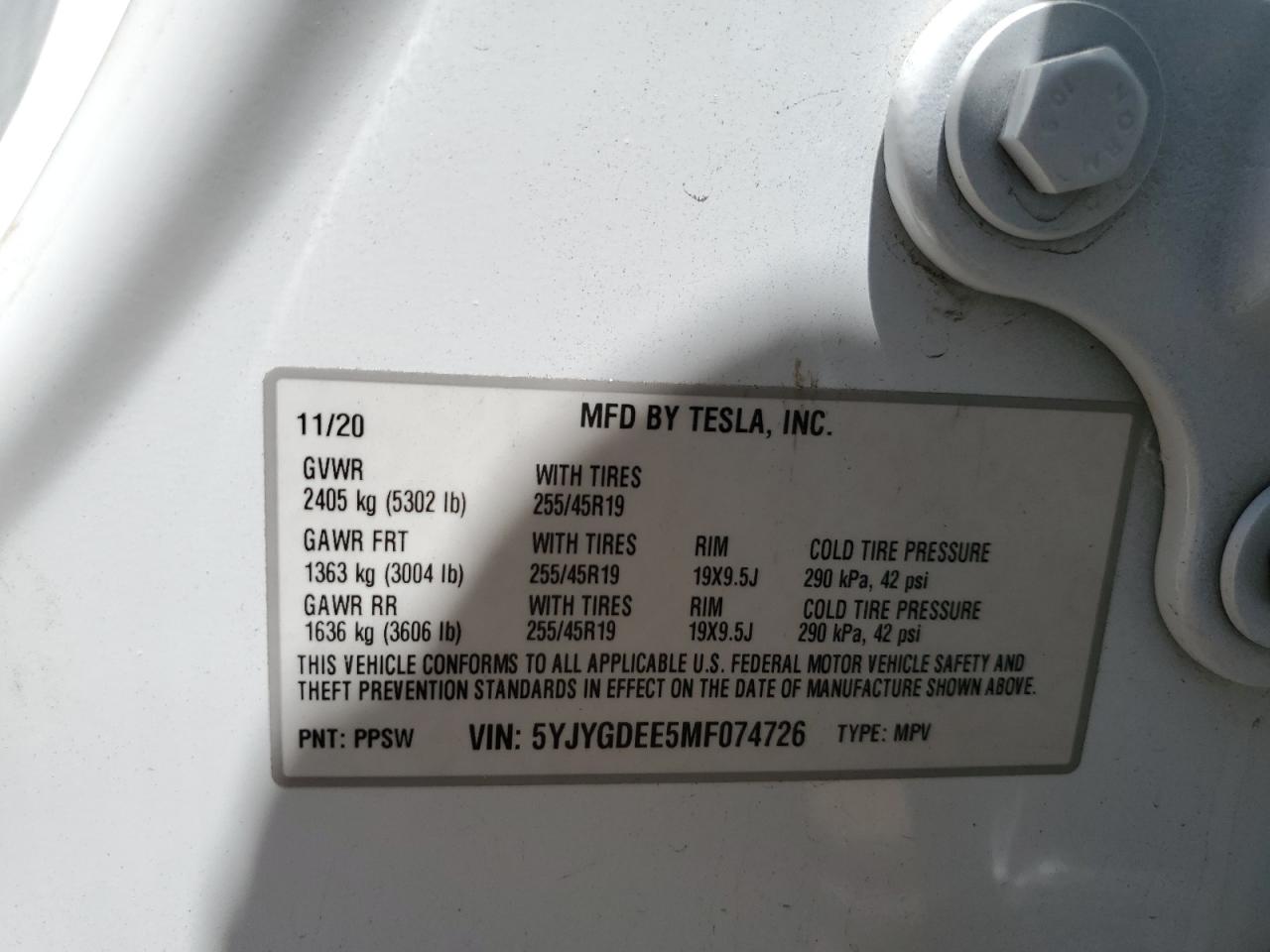 2021 Tesla Model Y VIN: 5YJYGDEE5MF074726 Lot: 61196245