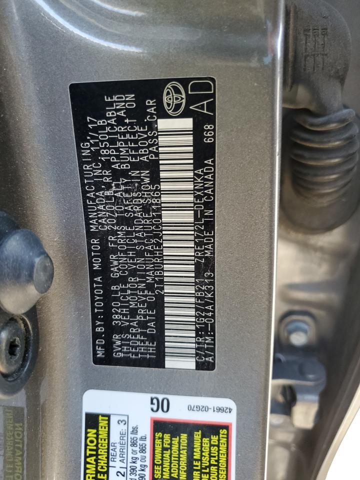 TOYOTA COROLLA 2018 VIN 2T1BURHE2JC011865 zdjęcie 13