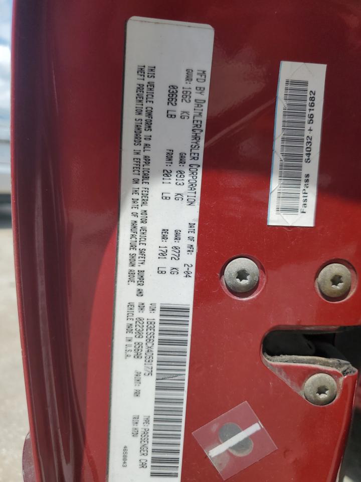 2004 Dodge Neon Sxt VIN: 1B3ES56CX4D591775 Lot: 61956875