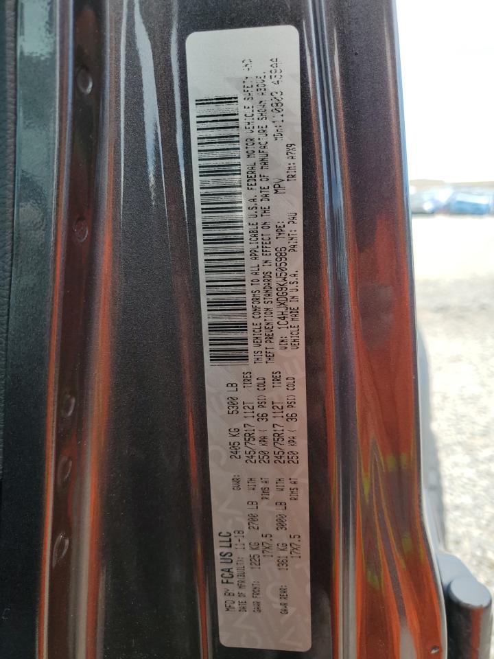 2019 Jeep Wrangler Unlimited Sport VIN: 1C4HJXDG9KW505986 Lot: 61694225