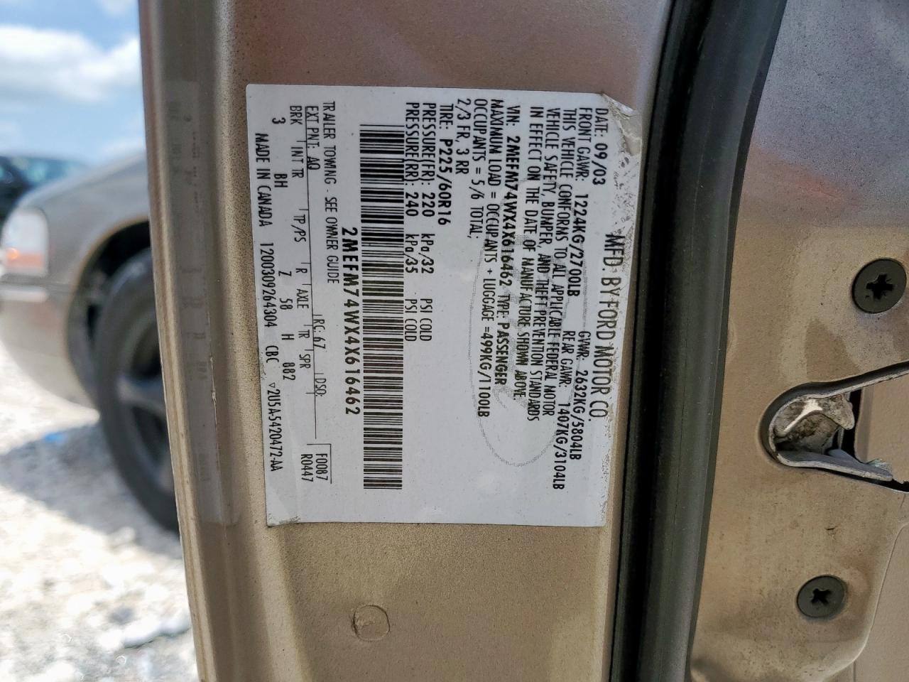 2004 Mercury Grand Marquis Gs VIN: 2MEFM74WX4X616462 Lot: 59653585
