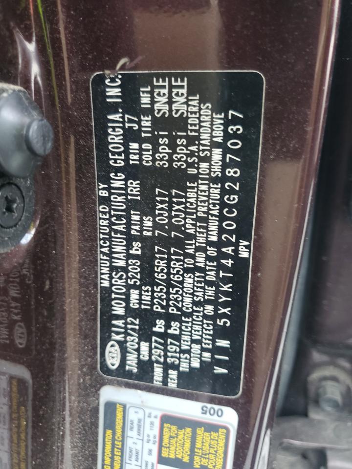 2012 Kia Sorento Base VIN: 5XYKT4A20CG287037 Lot: 59441425